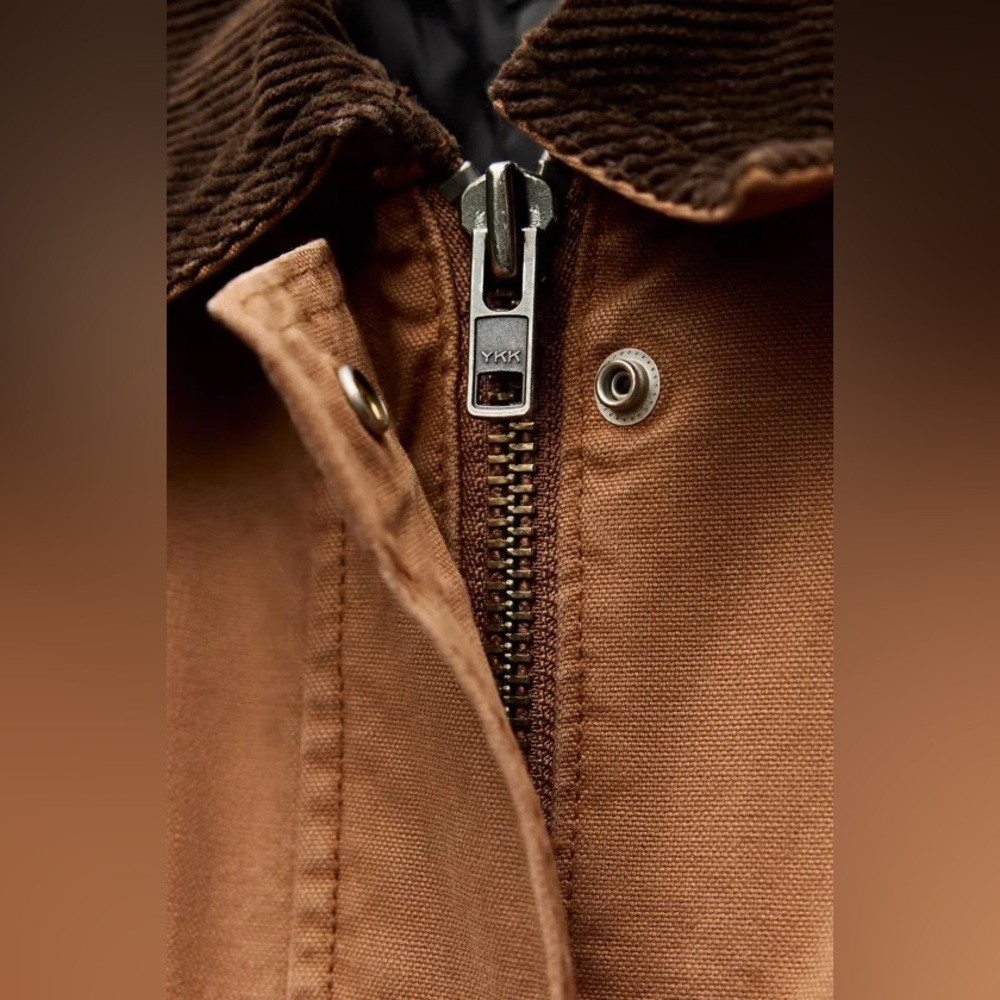 Zara ZW Contrast Collar Padded Oversized Jacket in Caramel Gorpcore NWT L - Picture 7 of 16